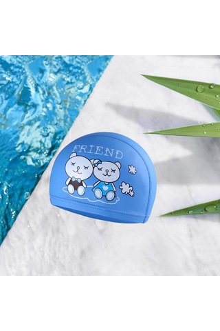 Pazly--yüzmek Çocuklar Banyo Yüzme Şapka Kız Erkek Hayvan Baskı Mavi Ayı Mavi