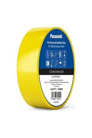 Panasonic Fr Pvc Elektrik İzolasyon Bandı Sarı 20m 1.80cm X 0,125mm - 8 Adet