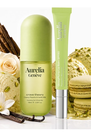 Aurelia Genève Wear Your Creamy Glow - Güneşten Koruyucu & Dolgunlaştırıcı Etkili Altın Işıltılı Şeffaf Lip Balm & Kremsi Fıstık ve Sütlü Vanilya Kokulu Saç & Vücut Misti