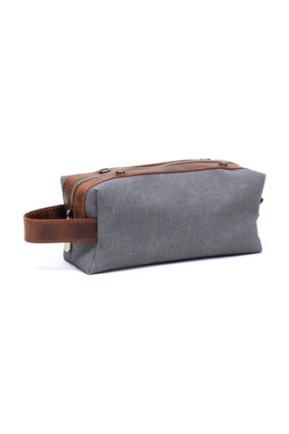 Gillario Design 06 Unisex Suni Kanvas+deri Gri-taba Eskitme Dopp Kit