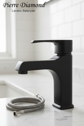 590-1 Lavabo Bataryası Lüks Ağır Tip Sabit Banyo Lavabo Musluğu Siyah Beyaz Gold Krom Siyah
