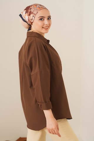 Bigdart 103901 Oversize Basic Tesettür Gömlek - Kahverengi 001
