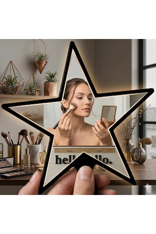 Mey İthalat Yıldız Tasarım Kırılmaz Pleksi El Aynası - 10x10 Cm Unisex Çanta Boyu Çok Renkli
