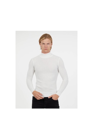 Elku Moda Slim Fit Naturel Pamuk Balıkçı Yaka Kazak Tüylenmeyen Rahat Slimfit Triko Dar Kesim Kazak Ekru