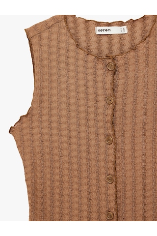 Koton Bürümcük Kumaş Slim Fit Düğmeli Bisiklet Yaka Yelek Kahverengi 6sak10040ek Kahve
