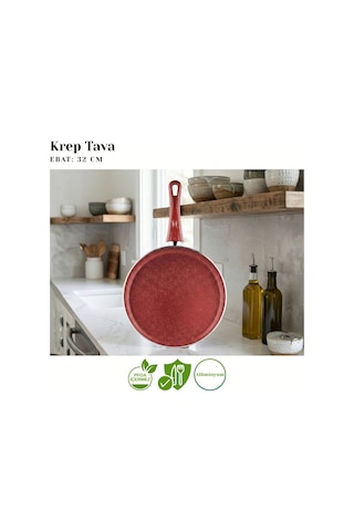 32 Cm Granit Krep Tavası - Kırmızı Kırmızı