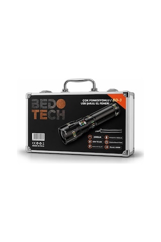 Bedotech Bd-3 60w Tg Led Alüminyum Alaşımlı Zoomlu Type-c Renkli Pil Göstergeli Şarjlı El Feneri Açık Lacivert