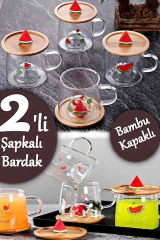 3d Meşrubat Bardagı Karpuz Figürlü Baskılı Sıcak Soğuk Borosilikat Cam Meşrubat Kupası Su Çay Bardağ Kırmızı