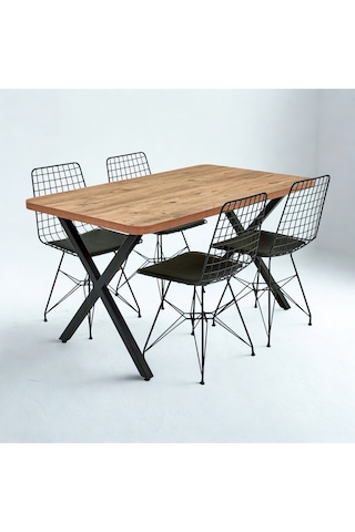 Modern Çarpı Ayak Dikdörtgen Yemek Masası Atlantik 140x80x75 Cm Atlantik - Çam