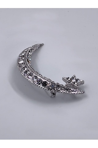Taşlı Hilal Ve Yıldız Model Broş Gümüş