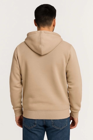Novalisse Erkek 3 İplik Pamuklu Kapüşonlu Tam Fermuarlı Cepli Hoodie Sweatshirt - Bej Çoklu Renk