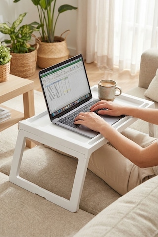 Katlanabilir Yatak Üstü Keyif Sehpası Laptop & Kahvaltı Sehpası 56 36 Cm Beyaz