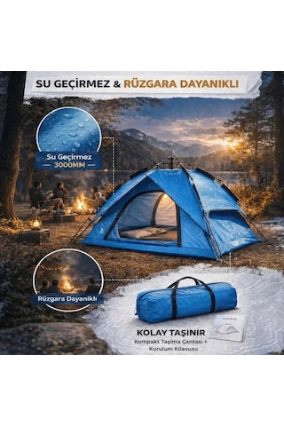 4 Kişilik Otomatik Kamp Çadırı Çift Katmanlı, Suya Dayanıklı, Hızlı Kurulum Outdoor Aile Ve Doğa Ç Çok Renkli