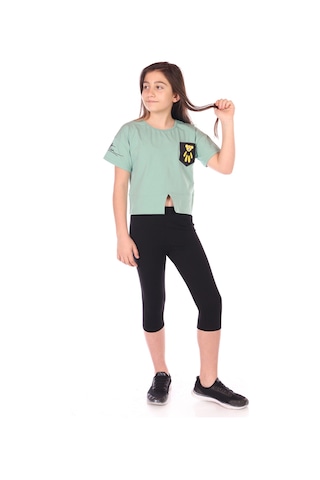 Toontoy Kids Toontoy Kız Çocuk Göğsü Ayıcık Baskılı Kaprili Takım Yeşil