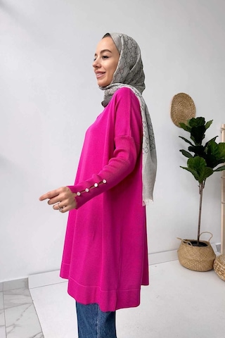Kol Detay Merserize Tunik - Fuşya