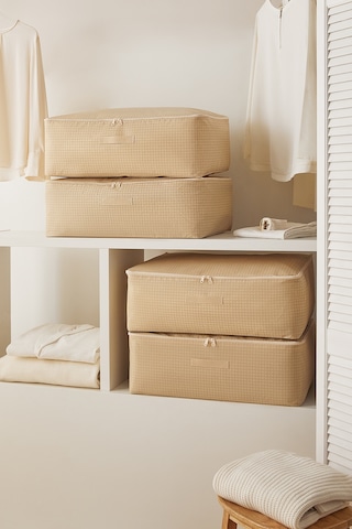 Home Wave 4'lü Büyük Boy Bej Pötikare Baza Altı Hurç Set 62 x 46 x 22 cm