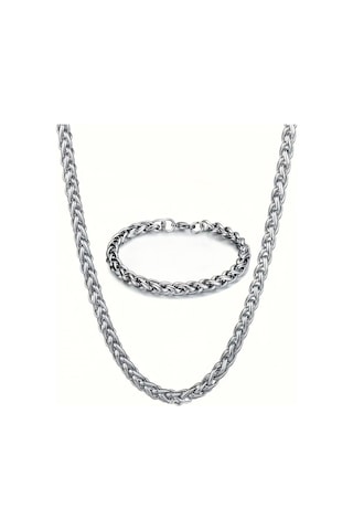 Spor Tilki Kuyruğu Erkek Çelik Zincir Kolye Ve Bileklik Set 4mm K60s Metalik Gri