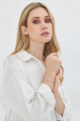 Lesa Wear Pırlanta Görünümlü Zirkon Taşlı Zarif Takı Seti Gümüş