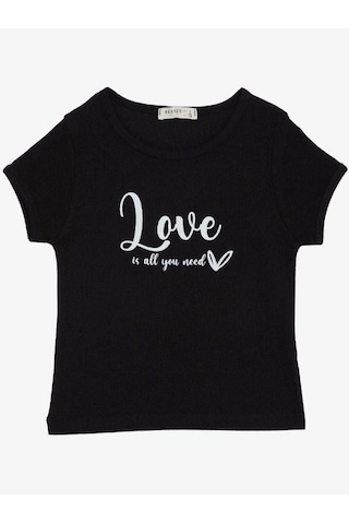 Breeze Kız Çocuk Pamuklu Love Yazılı T-shirt-14035 Siyah