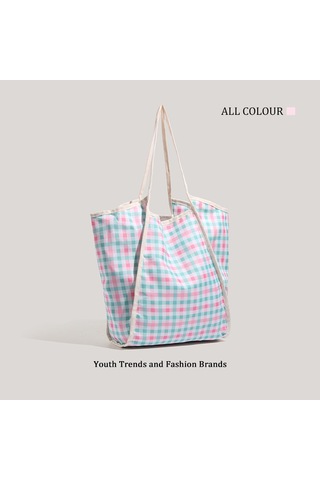 Charhp&kejnt Dopamin Kareli Omuz Çantası Tarzı Küçük Taze Büyük Kapasiteli Çanta Pembe - Yeşil