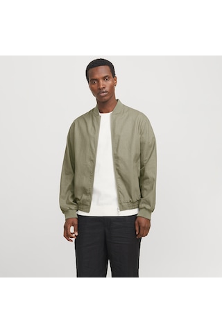 Jack&jones Blaleister Linen Blend Bomber Erkek Haki Klasik Yaka Ceket Haki