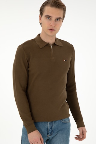 U.S. Polo Assn. Erkek Regular Fit Yarım Fermuarlı Haki Basic Kazak 50298266-VR027