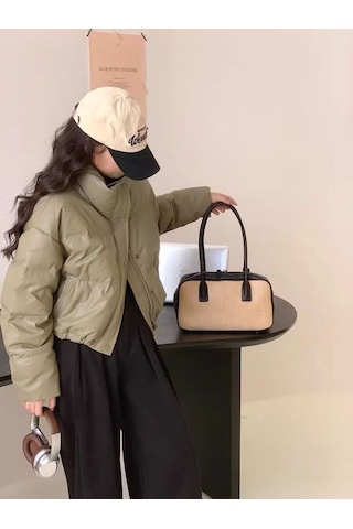 Yeni Kışlık Yıkanmayan Deri Kısa Kalınlaştırılmış Kadın Pamuklu Mont Beyaz