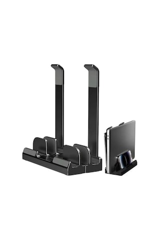Mcstorey Laptop Stand Dikey Ve Eğimli 3 Slotlu Ayarlanabilir Masaüstü Organizer Telefon Tablet Uyumlu Kaymaz Silikon Pedli Ergonomik Masa Düzenleyici Pvc Tpu Alaşım Siyah