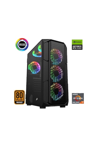 Xaser XSR634 R7-5700X 16 GB 1 TB M.2 NVMe SSD 12 GB RTX3060 27" Free Dos Masaüstü Oyuncu Bilgisayarı