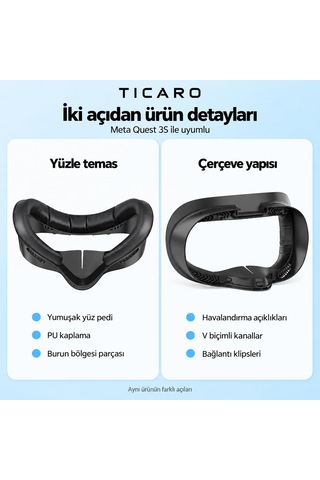 Tıcaro Meta Quest 3s İle Uyumlu Pu Yüz Pedi Ve Arayüz Çerçevesi, Siyah