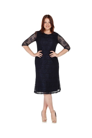 Nidya Moda Büyük Beden Dantel Elbise-4036L Lacivert