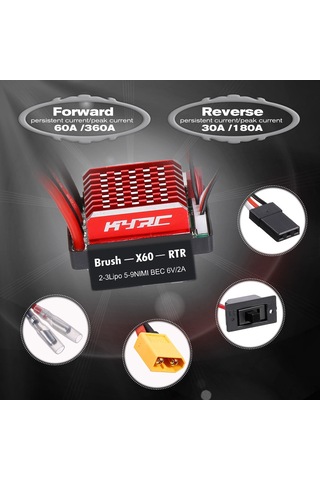 Aubyhe 1:10 Rc Araç İçin 60a Çift Yönlü Fırçalı Esc, Fren Özelliği Ve Xt60 Soketi İle Soğutma Sistemi