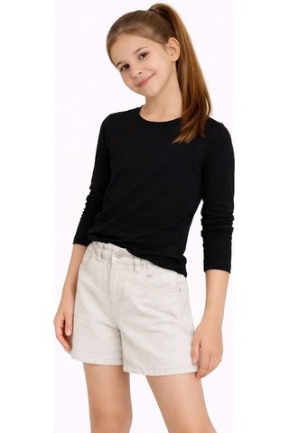 Mzpkartan Kız Çocuk Basic Uzun Kollu Tişört Okul Günlük Rahat T-shirt - Siyah