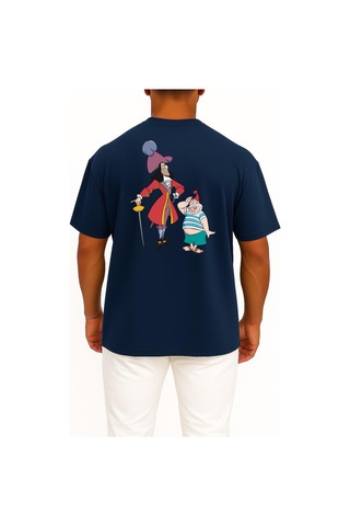 Bahriyeli Collection Oversize Tinker Bell Captain Hook Peter Pan Smee Poster Cep Ve Sırt Tasarımlı Unisex T-shirt Lacivert