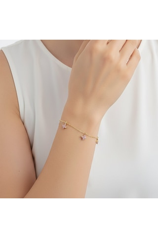 925 Ayar Gümüş Sallantılı Pembe Gold Kelebek Bileklik Altın