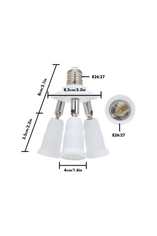 Skycity E26/27 Beyaz Soket Adaptörü - 3'lü Çevirme Kolu, 180 Derece Dönebilen, Yangın Engellli Malzeme, Toplam 180w Güç Beyaz