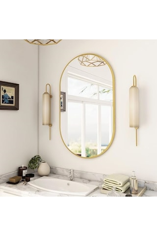 Dekoratif Ayna, Duvar Aynası, Konsol Aynası, Mdf, Elips Ayna, Çerçeveli Ayna 80x40 Cm 80 X 40 Gold