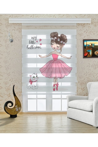 Perdeoutlet38 Baskılı Renkli Balet Kız Ve Kedi Dijital Baskılı Zebra Perde-cocuk Odası-stor Perde Çok Renkli