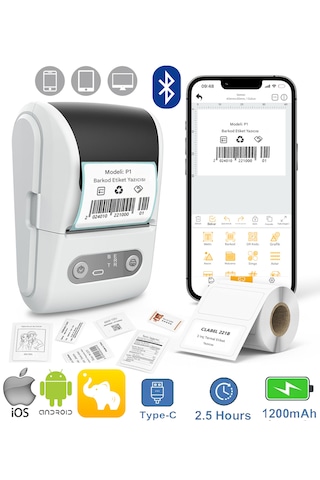 Mpia P1 Etiket Yazıcısı Termal Kablosuz Eleph-label App Android İos