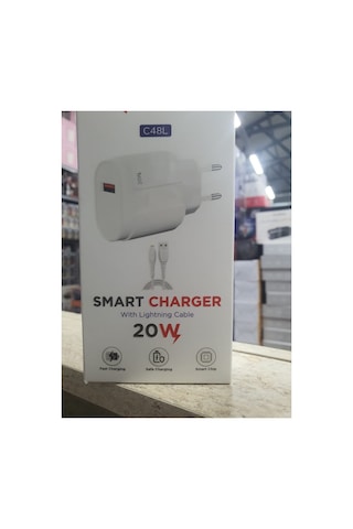 C48l Smart Charger 20w Usb Lightning Kablolu Hızı Şarj Aleti Fast Charging Smart Chip Safe Charging Adaptör Ve Şarj Kablosu