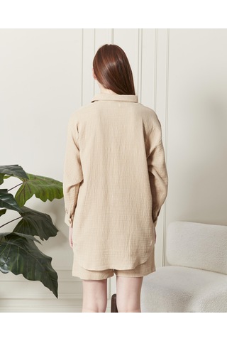 Soft Koton Kumaş Şort Gömlek Takım-3300-cappuccino Çok Renkli