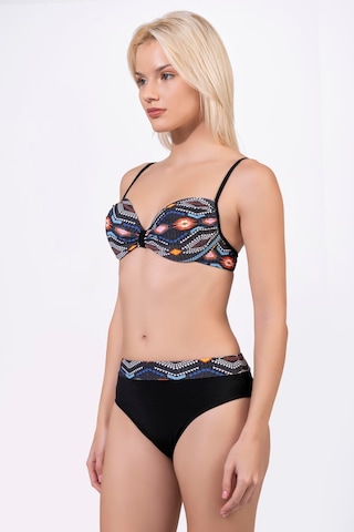 Endeep Kadın Geometrik Dokulu Desenli Balenli Destekli Bikini Takımı Siyah