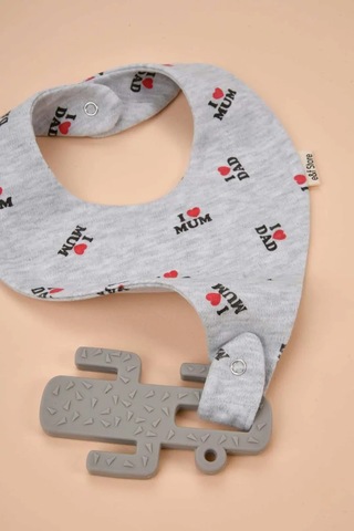 E&f Store Emzik Tutucu Mama Önlüğü - I Love Dad I Love Mom Desenli Gri Pamuk Kumaş Çok Renkli