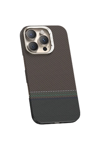Apple Uyumlu iPhone 15 Pro Max Kılıf Armorair Kevlar Magsafe Şarj Özellik Karbon Fiber Benks Prestige Kapak Gold