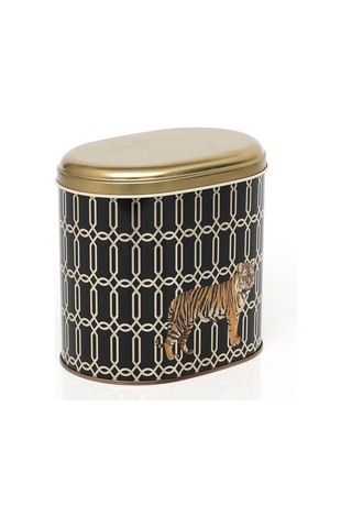 Safari Tiger Desenli Oval Metal Saklama Kabı 14 x 12 x 13 CM 1.4 L Çok Renkli