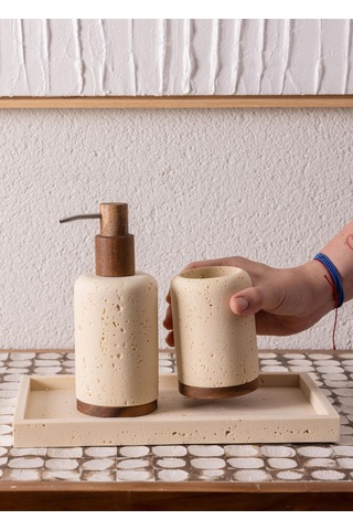 The Mia Travertine Banyo Tepsisi Bej 28x16x3 Cm Çok renkli