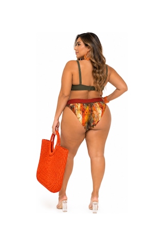 Büyük Beden Balenli Desenli Ayarlanabilir Askılı Toparlayıcı Kadın Bikini Takımı