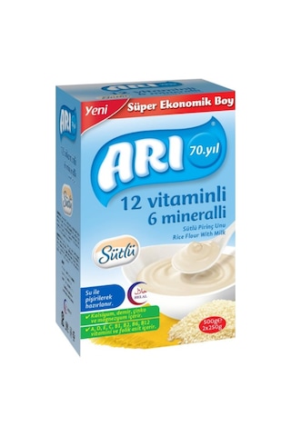 Arı 12 Vitaminli 6 Mineralli Sütlü 6+ Ay Pirinç Unu 6 x 500 G