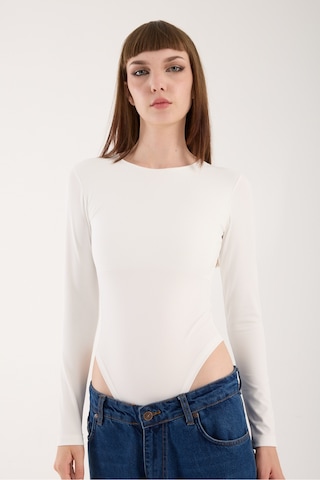 Gugus Kadın Bisiklet Yaka Uzun Kollu Çıtçıtlı/zıbın Body Beyazz