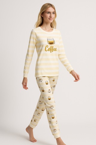 Mutlu City Kadın Yumuşak Doku Termal Pijama Takımı 42050 Vizon Sütlü Kahve